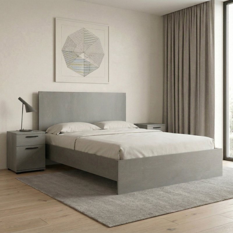Troy Megapap melamine bed in concrete grey color 140x190cm.