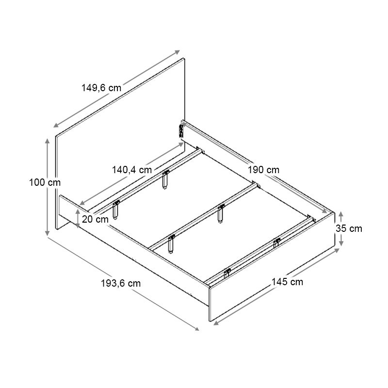 Troy Megapap melamine bed in concrete grey color 140x190cm.