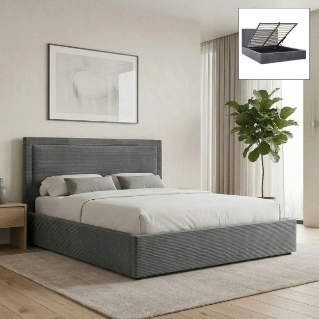 Velar Megapap fabric bed with storage space in grey color 160x200cm.