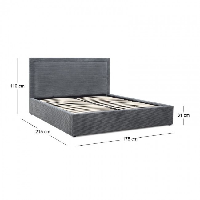 Velar Megapap fabric bed with storage space in grey color 160x200cm.