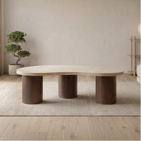 LAMBERT Coffee Table 130x70cm MDF Natural Stone/Walnut