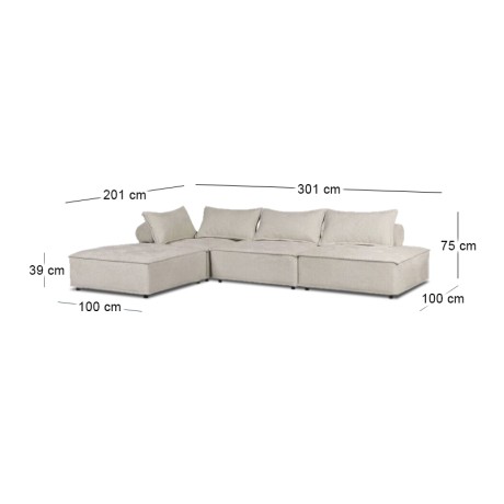 LARRY Multifunctional Corner Sofa, Fabric Ecru