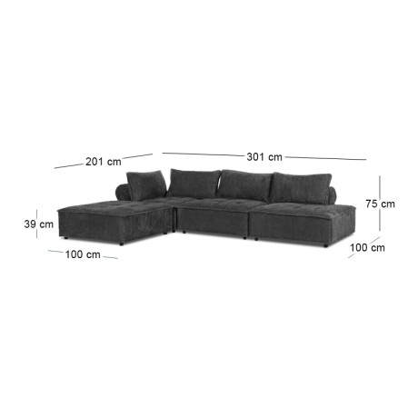 LARRY Multifunctional Corner Sofa, Fabric Dark Grey