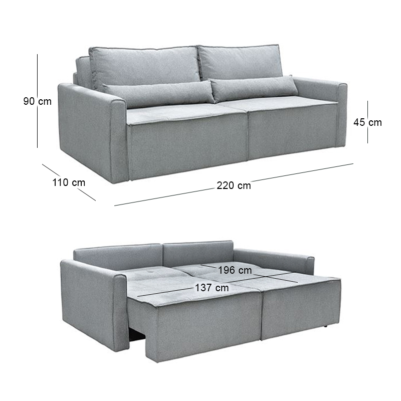 LIDRA Sofa-Bed 3-Seater / Fabric Grey