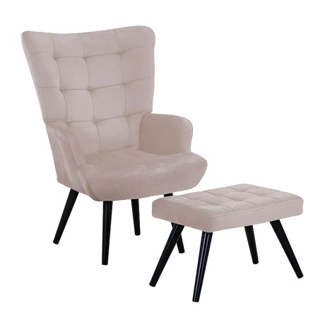 LOBBY Set Armchair & Stool Metal Black/Velure Beige