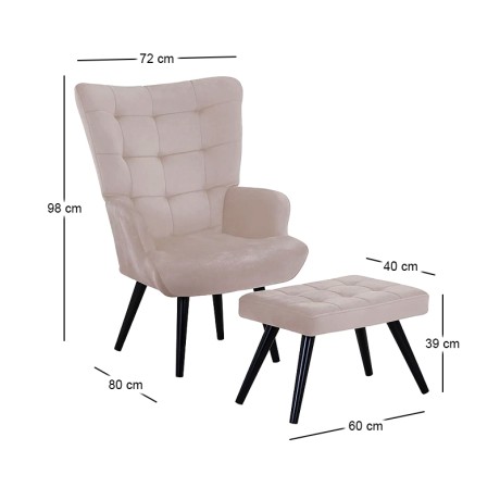 LOBBY Set Armchair & Stool Metal Black/Velure Beige