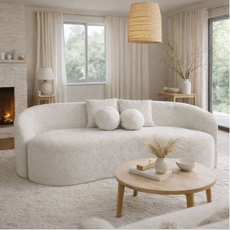 Καναπές Lyon διθέσιος ύφασμα teddy χρώμα λευκό 178x82x68εκ.