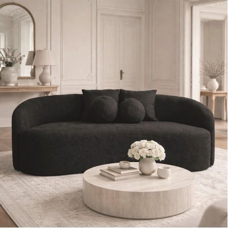 Καναπές Lyon διθέσιος ύφασμα teddy χρώμα μαύρο 178x82x68εκ.