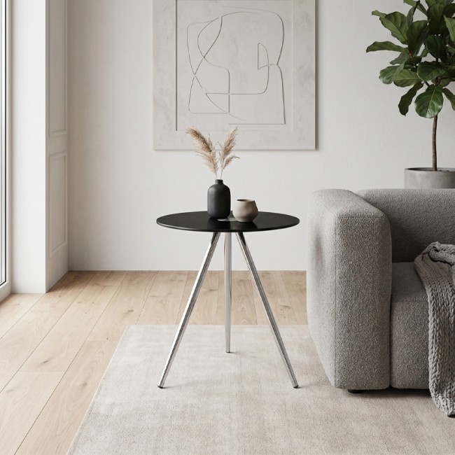 MABEL Side Table D.50xH51cm, Glass Black