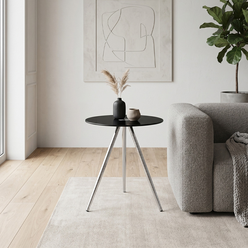 MABEL Side Table D.50xH51cm, Glass Black