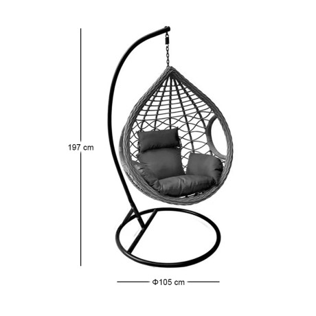 MADRID Hanging Lounge Steel & Wicker Grey/Cushion Grey