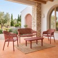 MALAGA Set Σαλόνι Κήπου PP-UV Bordeaux: Καναπές + 2 Πολυθρόνες + Τραπεζάκι Τραπεζάκι+Καναπέ+2 Πολυθρόνες