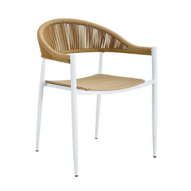 MALTA Armchair Metal White/PP-UV Beige/Rope Wicker Natural