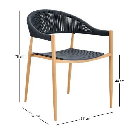 MALTA Armchair Metal Natural/PP-UV Grey/Rope Wicker Grey
