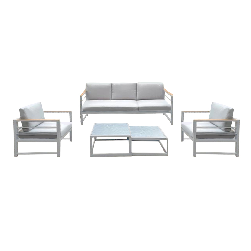MARILIAN Set (5pcs) Metal White/Cushions Light Grey