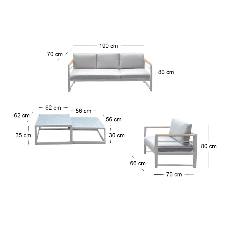 MARILIAN Set (5pcs) Metal White/Cushions Light Grey