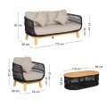 MARK Set Σαλόνι Κήπου 4 τεμαχίων Acacia Φυσικό, Rope Wicker Μαύρο, Μαξιλάρια Μπεζ 2 Πολυθρόνες+Καναπές+Τραπεζάκι