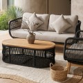 MARK Set Σαλόνι Κήπου 4 τεμαχίων Acacia Φυσικό, Rope Wicker Μαύρο, Μαξιλάρια Μπεζ 2 Πολυθρόνες+Καναπές+Τραπεζάκι