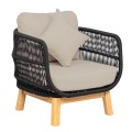 MARK Set Σαλόνι Κήπου 4 τεμαχίων Acacia Φυσικό, Rope Wicker Μαύρο, Μαξιλάρια Μπεζ 2 Πολυθρόνες+Καναπές+Τραπεζάκι
