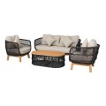 MARK Set Σαλόνι Κήπου 4 τεμαχίων Acacia Φυσικό, Rope Wicker Μαύρο, Μαξιλάρια Μπεζ 2 Πολυθρόνες+Καναπές+Τραπεζάκι