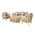 MARK Set Σαλόνι Κήπου 4τεμ, Acacia Φυσικό, Μαξιλάρια Μπεζ Rope Wicker Μπεζ 2 Πολυθρόνες+Καναπές+Τραπεζάκι