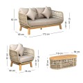 MARK Set Σαλόνι Κήπου 4τεμ, Acacia Φυσικό, Μαξιλάρια Μπεζ Rope Wicker Μπεζ 2 Πολυθρόνες+Καναπές+Τραπεζάκι
