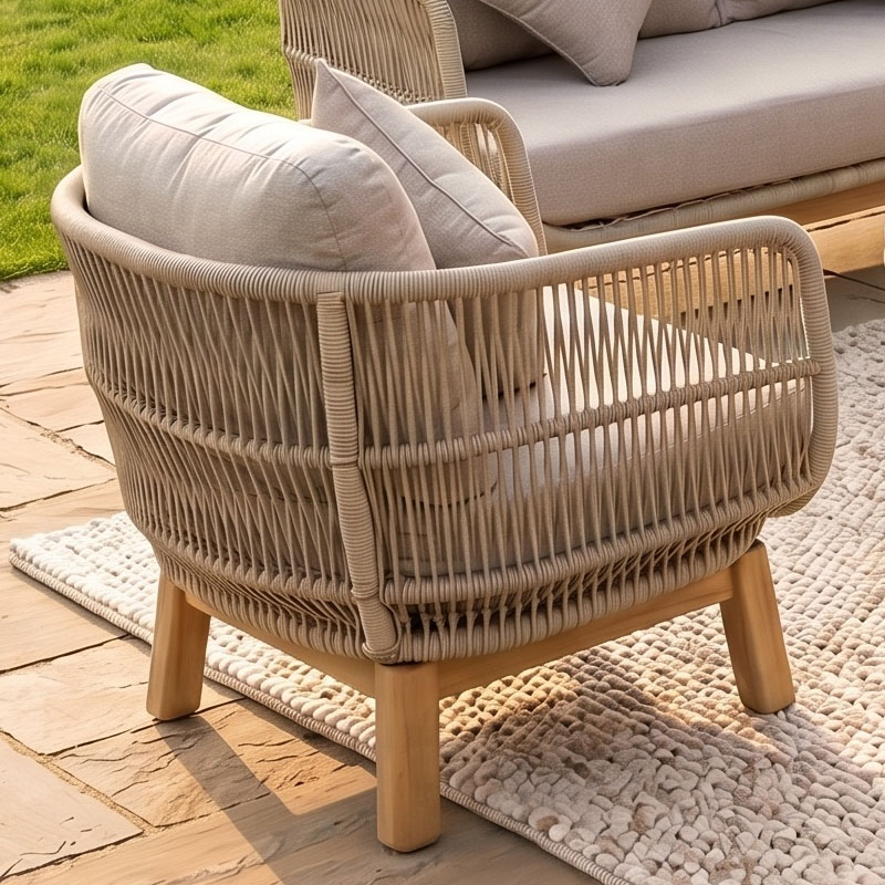 MARK Set Σαλόνι Κήπου 4τεμ, Acacia Φυσικό, Μαξιλάρια Μπεζ Rope Wicker Μπεζ 2 Πολυθρόνες+Καναπές+Τραπεζάκι