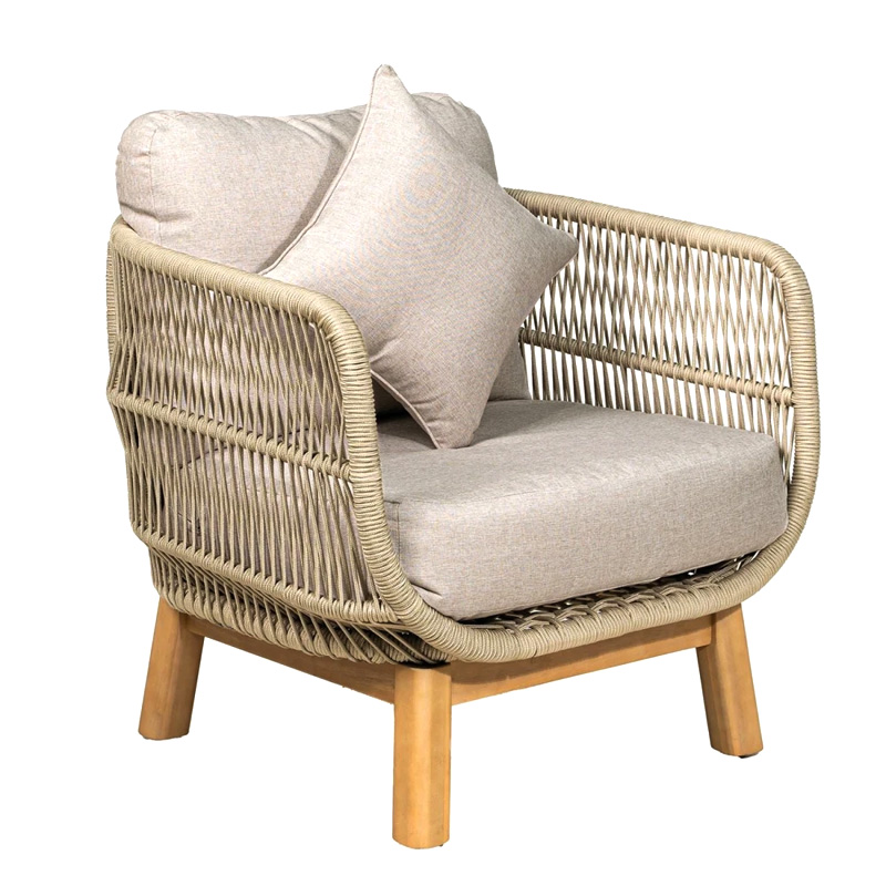 MARK Set Σαλόνι Κήπου 4τεμ, Acacia Φυσικό, Μαξιλάρια Μπεζ Rope Wicker Μπεζ 2 Πολυθρόνες+Καναπές+Τραπεζάκι