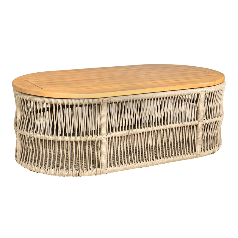 MARK Set Σαλόνι Κήπου 4τεμ, Acacia Φυσικό, Μαξιλάρια Μπεζ Rope Wicker Μπεζ 2 Πολυθρόνες+Καναπές+Τραπεζάκι