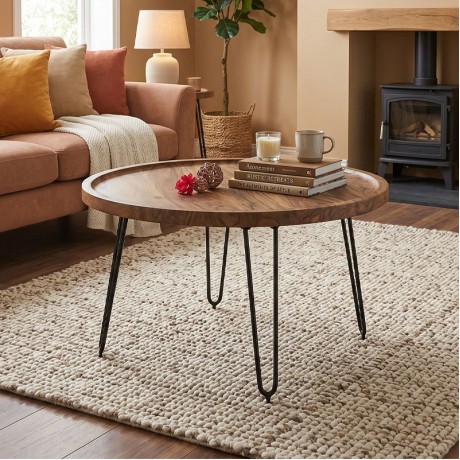 MATRI Coffee Table d.76x45 Acacia Natural Finish (Black Paint)