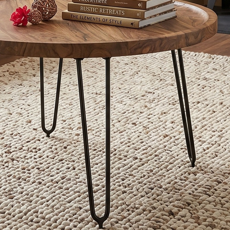 MATRI Coffee Table d.76x45 Acacia Natural Finish (Black Paint)