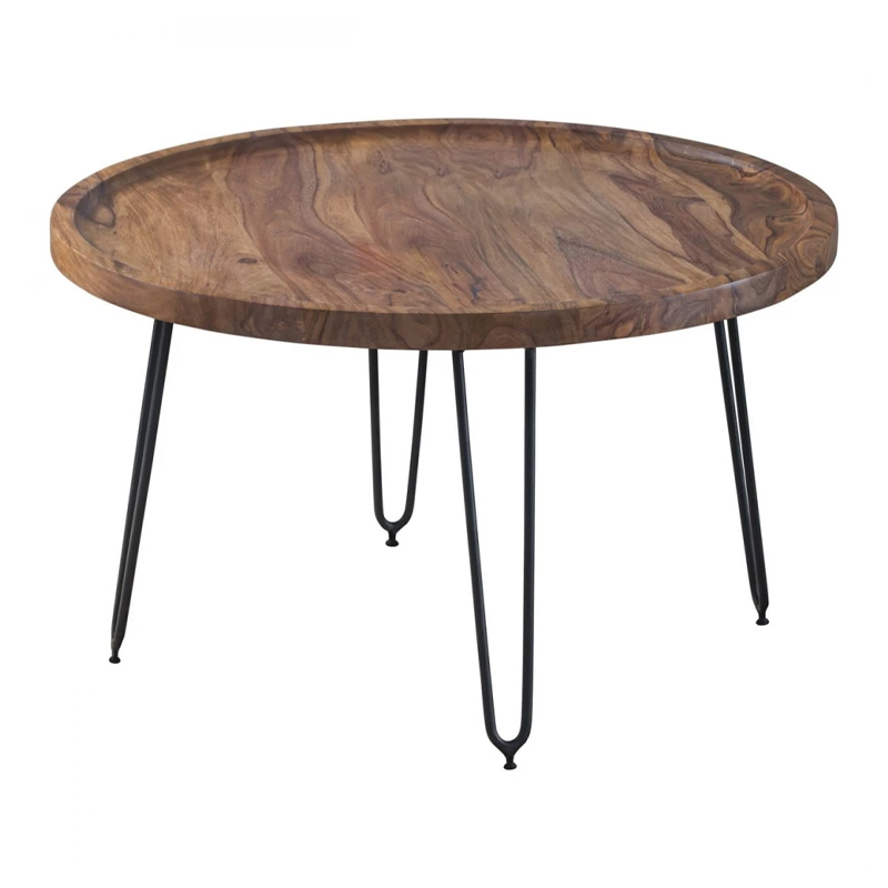 MATRI Coffee Table d.76x45 Acacia Natural Finish (Black Paint)