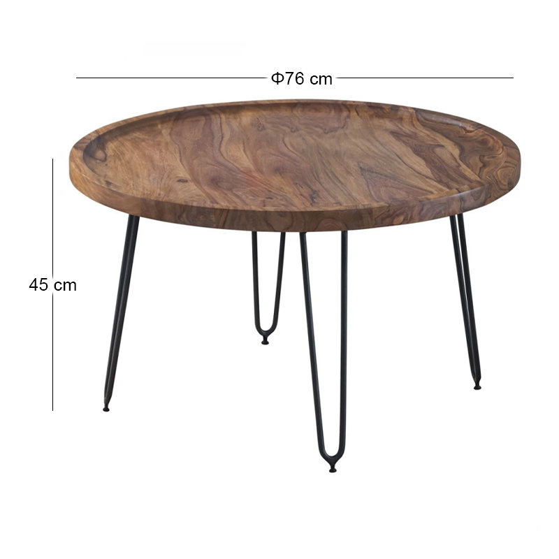 MATRI Coffee Table d.76x45 Acacia Natural Finish (Black Paint)