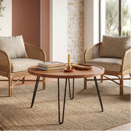 MATRI-W Coffee Table d.76x45 Acacia Natural Finish (Black Paint)