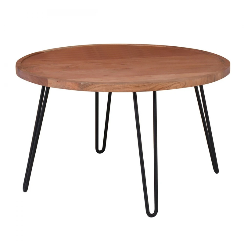 MATRI-W Coffee Table d.76x45 Acacia Natural Finish (Black Paint)