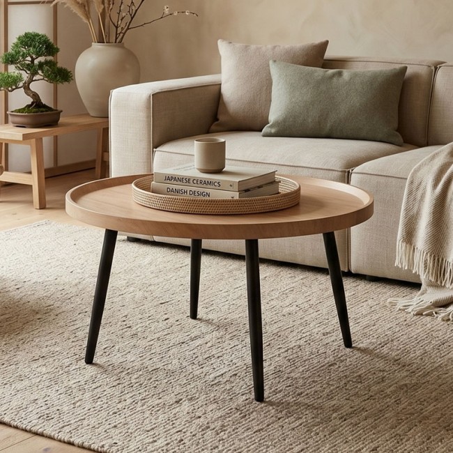 MATRIX Coffee Table D.70x52cm Natural/Metal Black