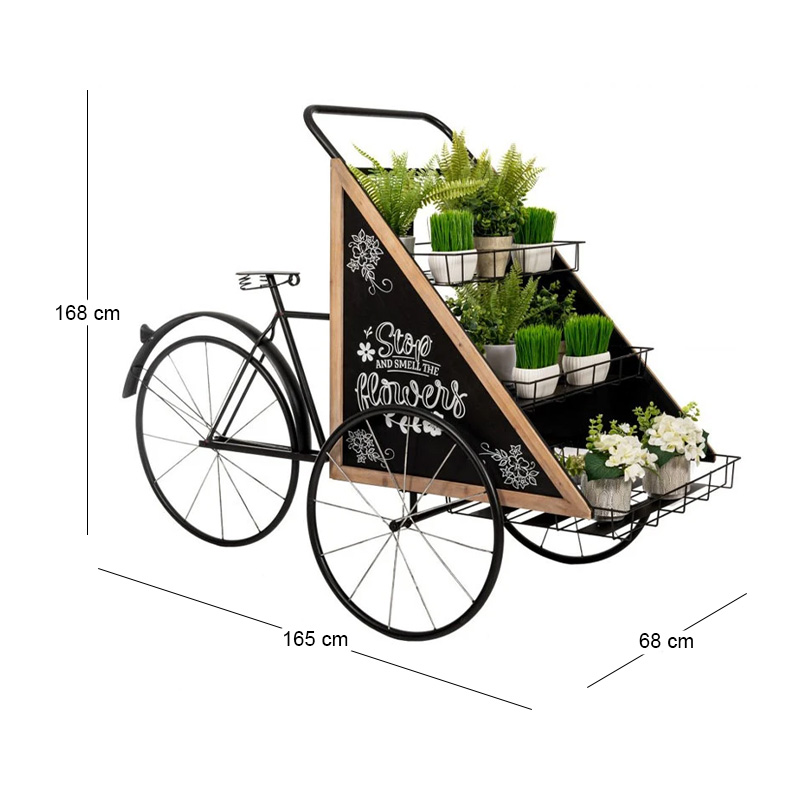 DECO BLACK METAL BICYCLE CART 165Χ68Χ168CM