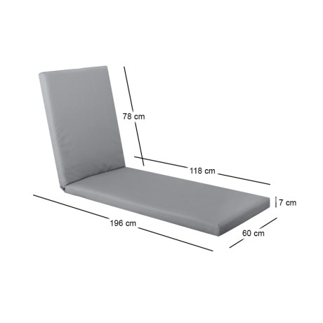 SUNLOUNGER Cushion Grey Fabric (Water Repellent) 196x60/7 Velcro