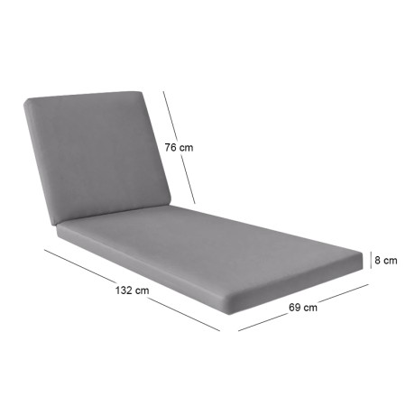 VERANO Cushion 208x69/8 Grey Water Repellent Velcro