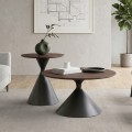MISTRAL Set-2 Coffee Tables D.50cm+D.70cm Metal Black/Walnut