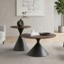 MISTRAL Set-2 Coffee Tables D.50cm+D.70cm Metal Black/Walnut
