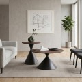 MISTRAL Set-2 Coffee Tables D.50cm+D.70cm Metal Black/Walnut