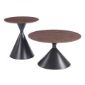 MISTRAL Set-2 Coffee Tables D.50cm+D.70cm Metal Black/Walnut