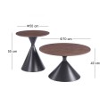 MISTRAL Set-2 Coffee Tables D.50cm+D.70cm Metal Black/Walnut