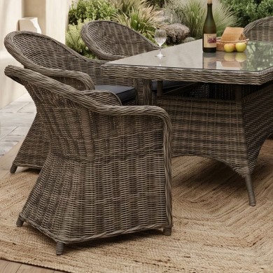 MONTANA Set Τραπεζαρία Κήπου:6 Πολυθρόνες+Τραπέζι, Αλουμίνιο- Wicker Grey Brown με Μαξιλάρια Table:160x90x75 Chair:60x72x85