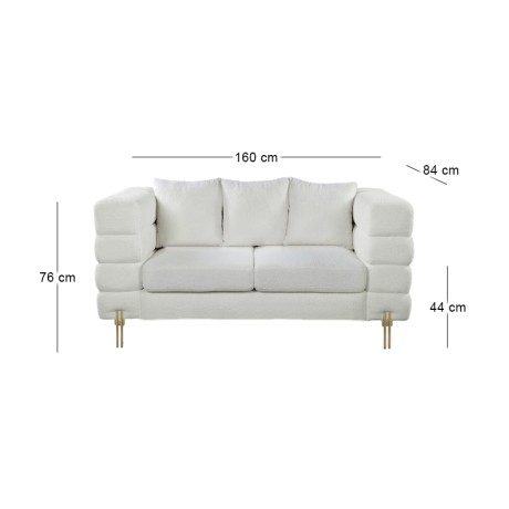 Καναπές Morris διθέσιος ύφασμα teddy χρώμα λευκό 160x84x76εκ.