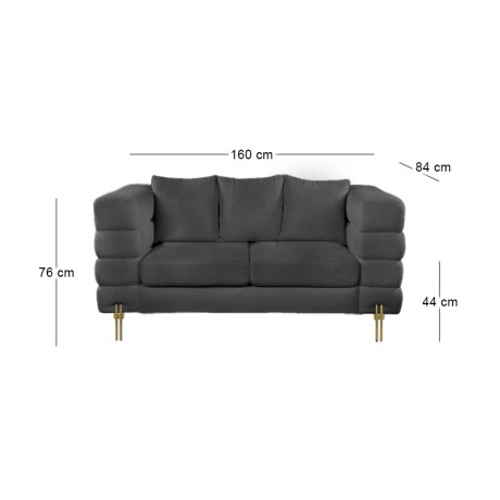 Καναπές Morris διθέσιος ύφασμα teddy χρώμα μαύρο 160x84x76εκ.