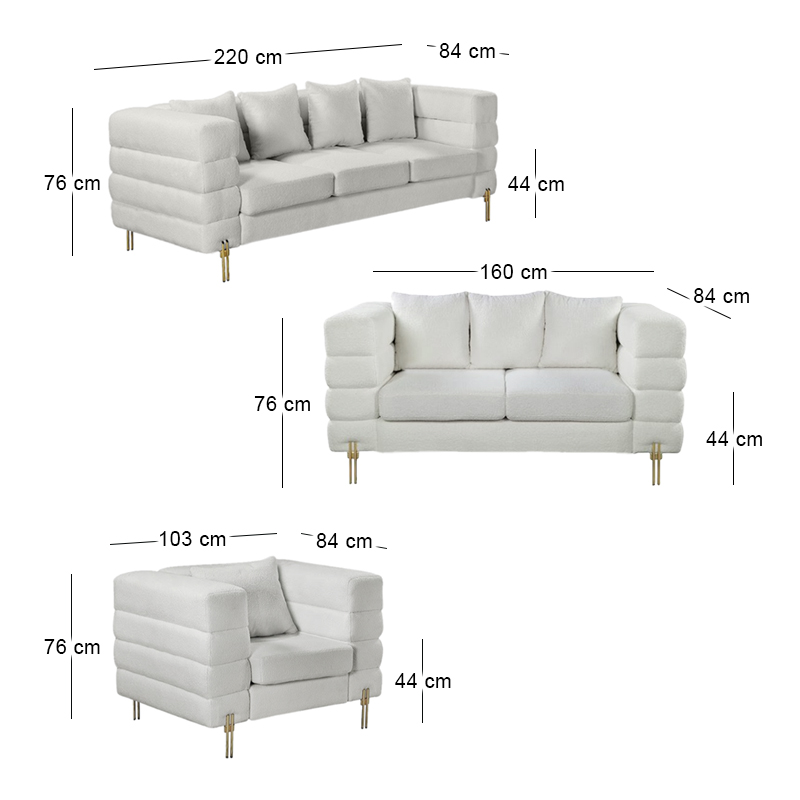 MORRIS Set Σαλόνι - Καθιστικό 3θέσιος + 2θέσιος + Πολυθρόνα Ύφασμα Teddy Άσπρο Set: 3Seater+2Seater+1Seater