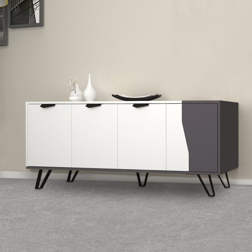 Μπουφές Jasmine Megapap χρώμα λευκό - ανθρακί 160x45x78εκ.