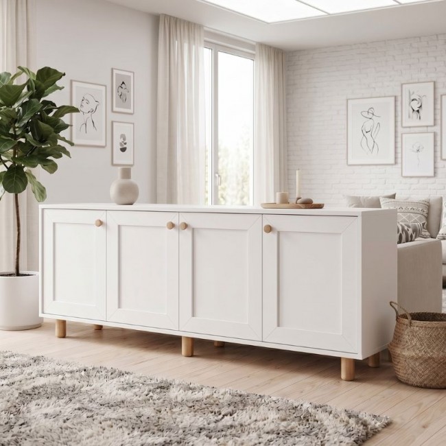 Μπουφές Bohemian Megapap χρώμα λευκό - φυσικό οξιάς 180x40x75εκ.